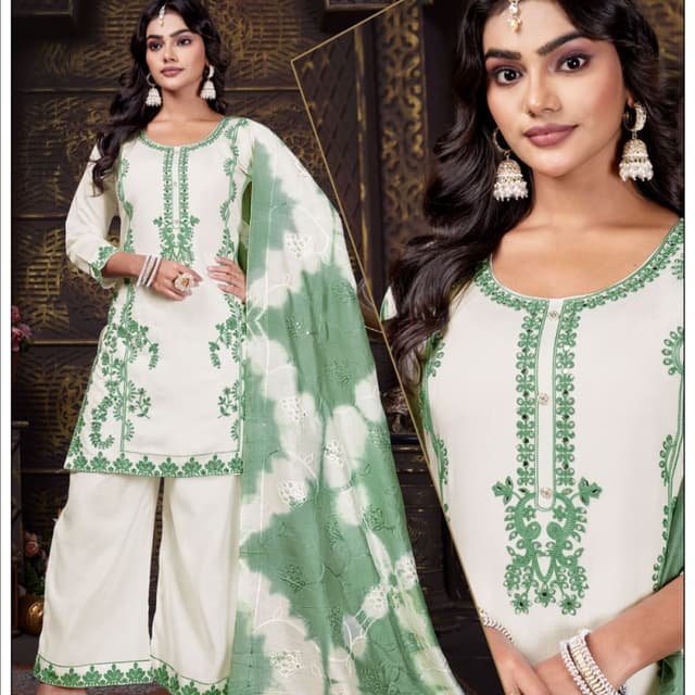 White and Green Salwar Kameez Suit