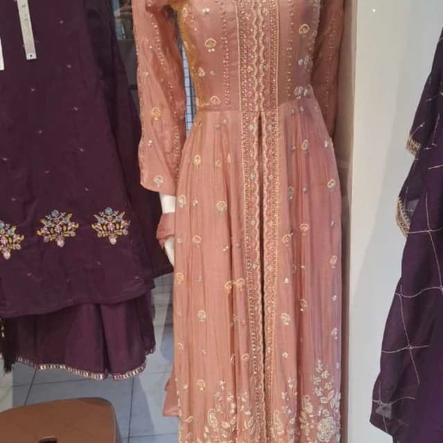 Dusty Rose with Gold and Cream accents Anarkali Gown