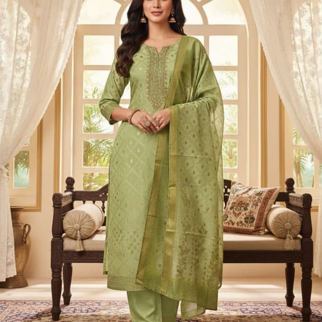 Shades of Green and Gold Salwar Kameez with Dupatta
