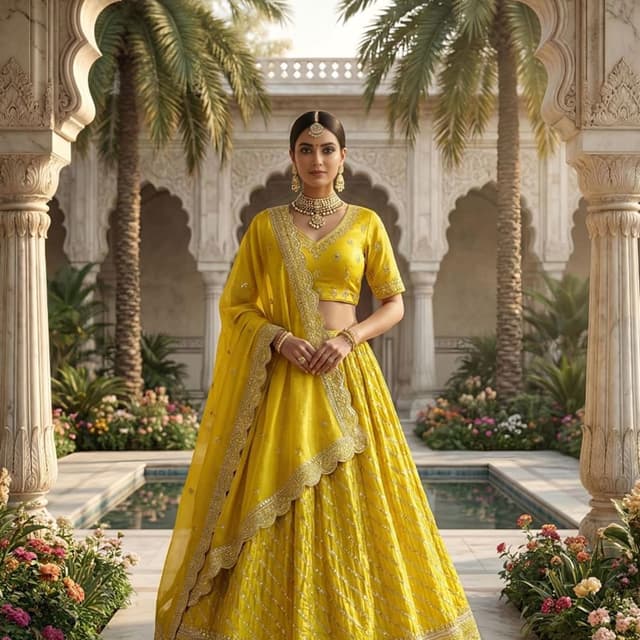 Yellow and Gold Lehenga Choli