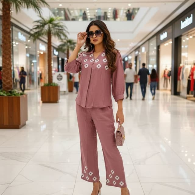 Mauve and White Co-ord Set