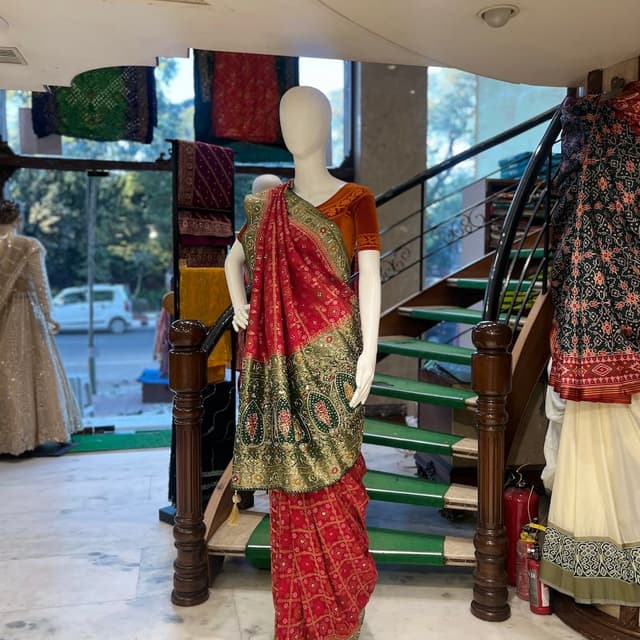 Red, Gold, Green Saree