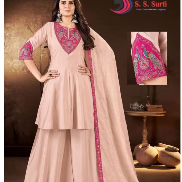 Pale peach and fuchsia pink Palazzo Suit Set