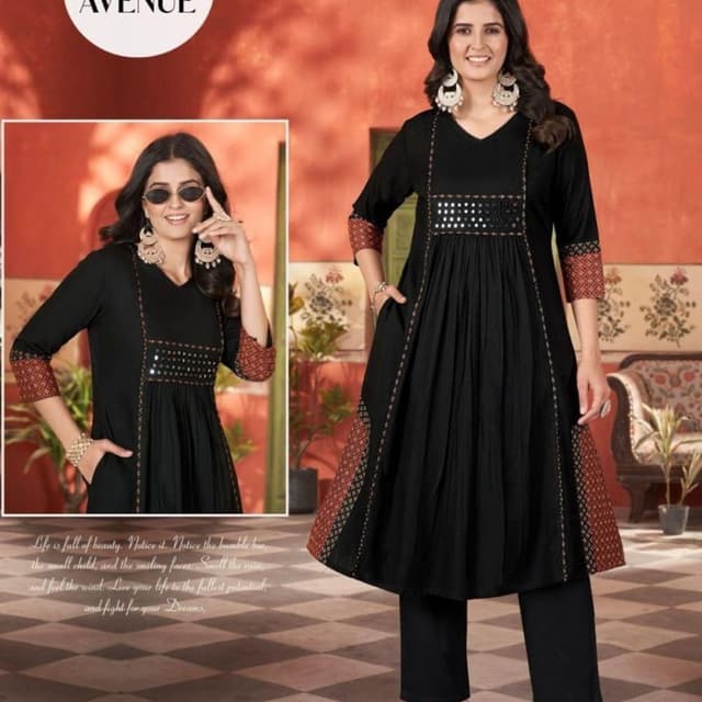 Black and Red Kurti with Pant