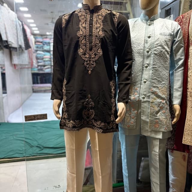 Black and Beige Kurta and Pants