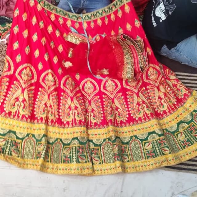 Red, Gold, Green, and Yellow Lehenga Choli