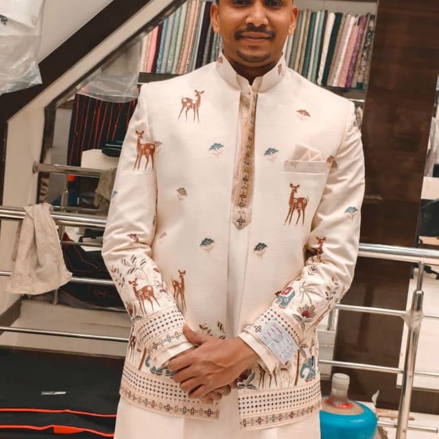 Ivory, Beige, Brown, Teal, Red, Gold Jacket