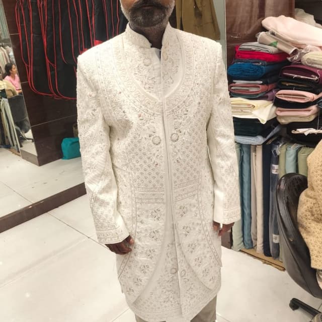 Ivory/White with silver embellishments Sherwani