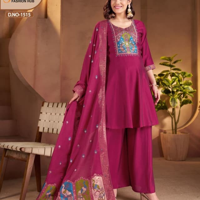 Magenta, Teal, Green, Gold Salwar Suit Set