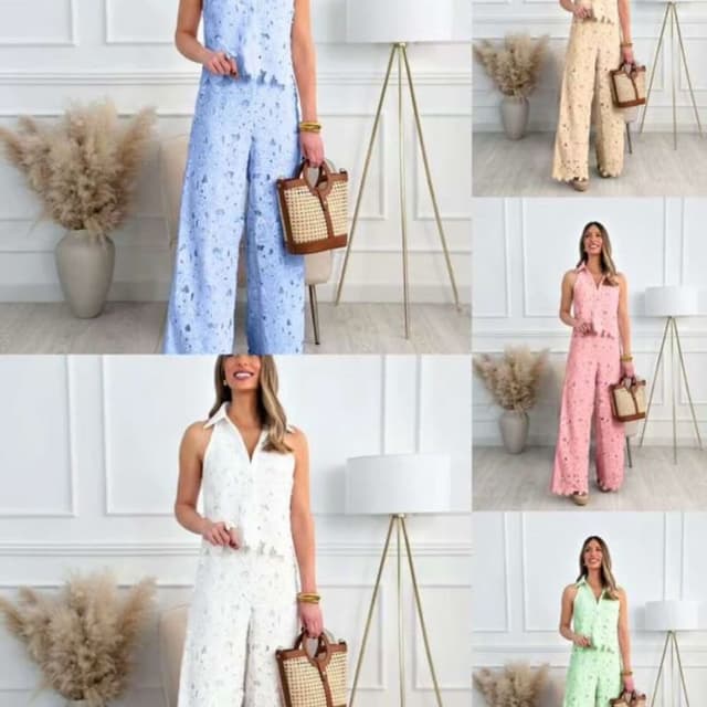 Light blue, beige, pink, white, and light green Jumpsuit