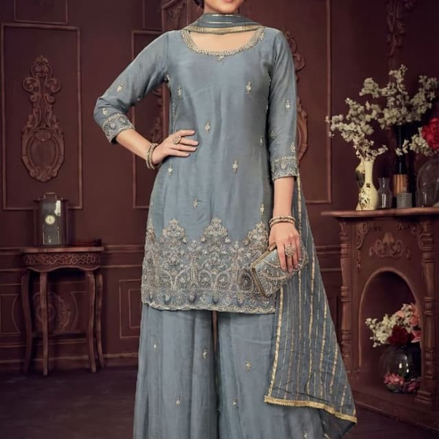 Grey and Gold Salwar Kameez Set
