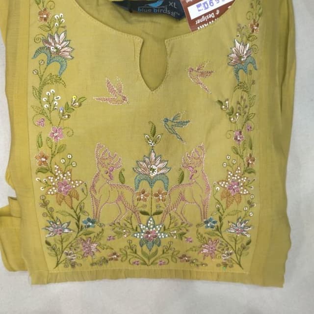 Mustard yellow with multicolor embroidery Kurti