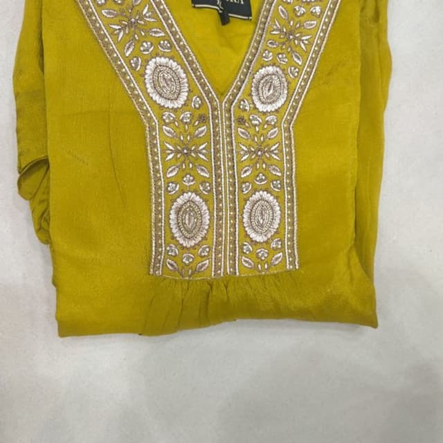 Mustard yellow, gold, white Kurti