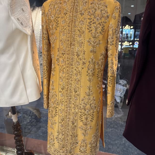 Mustard Yellow and Gold Sherwani