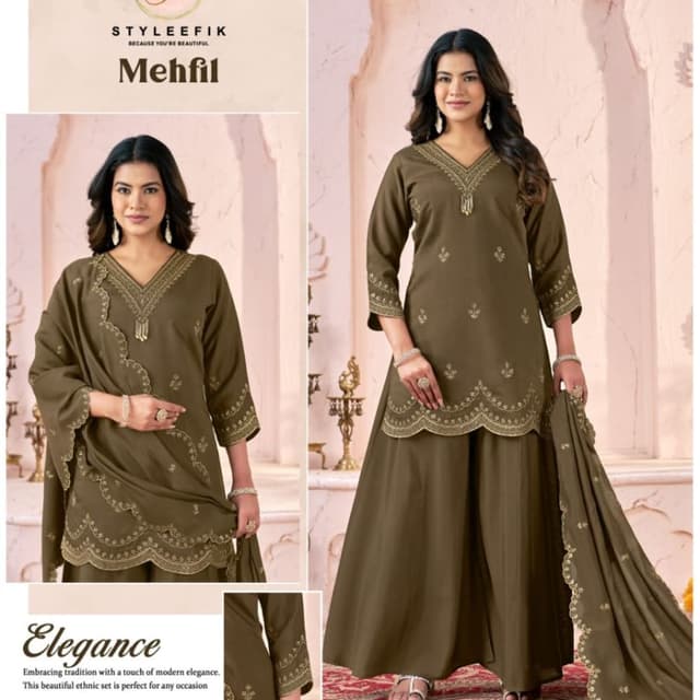 Olive Green with Gold Sharara Suit