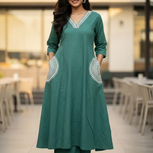 Teal green and white Kurta with palazzo pants