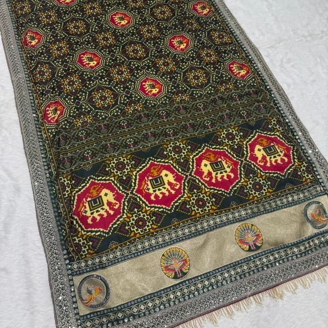 Black, Green, Red, Yellow, Gold Saree