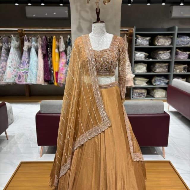 Golden Yellow, Beige Lehenga Choli