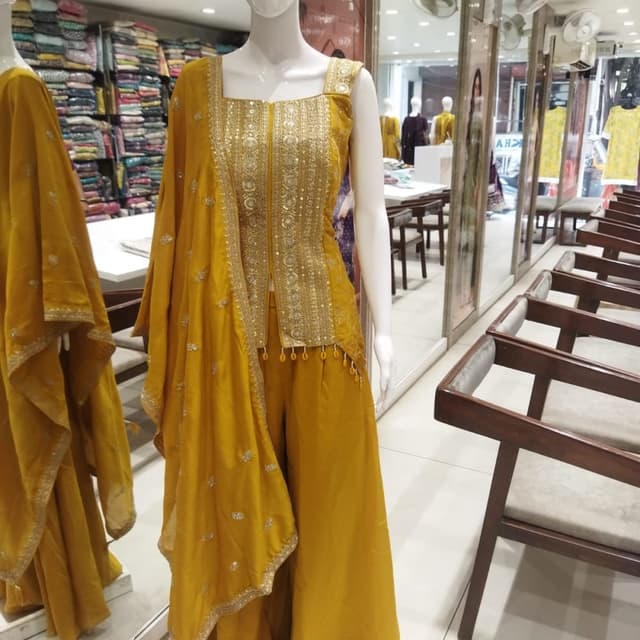 Mustard Yellow and Gold Palazzo Suit Set