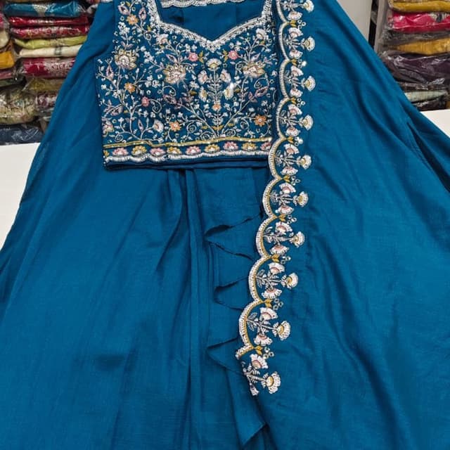 Teal, Gold, White, Pink Lehenga Choli