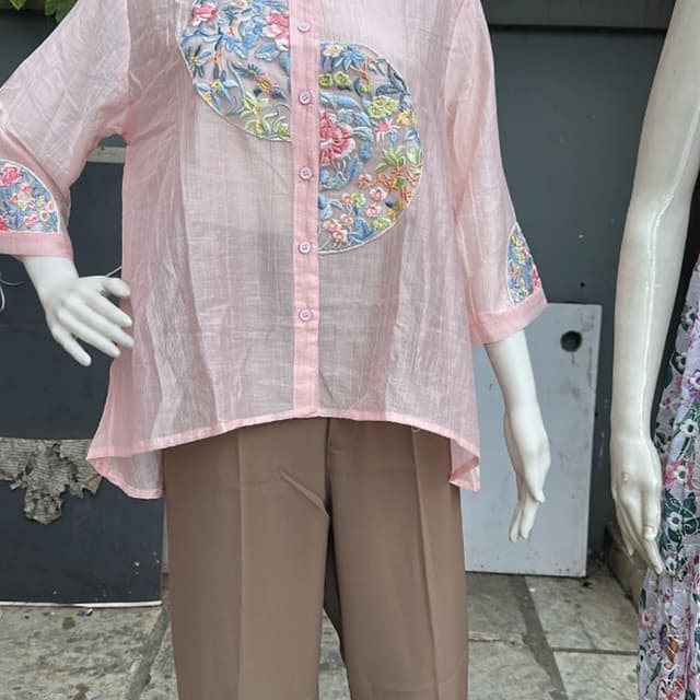 Pink, Brown, Multicolor embroidery Shirt