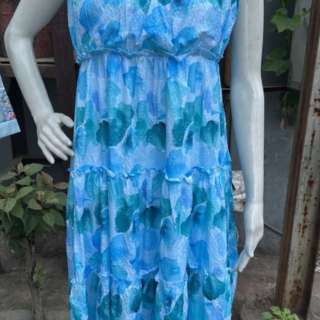 Light and medium shades of blue and teal with white Dress