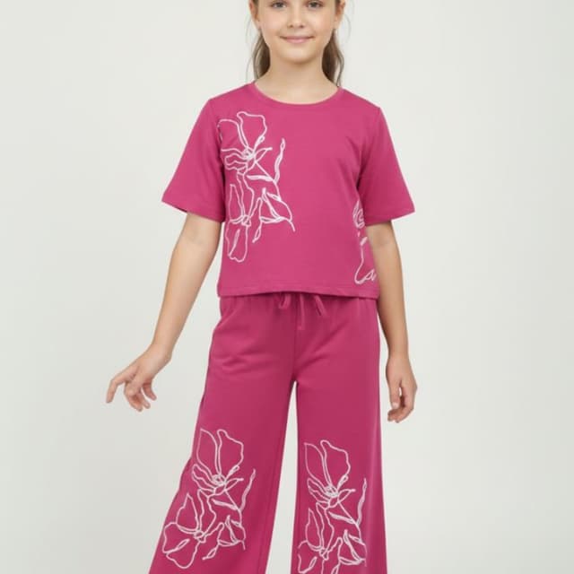 Magenta and White Loungewear Set