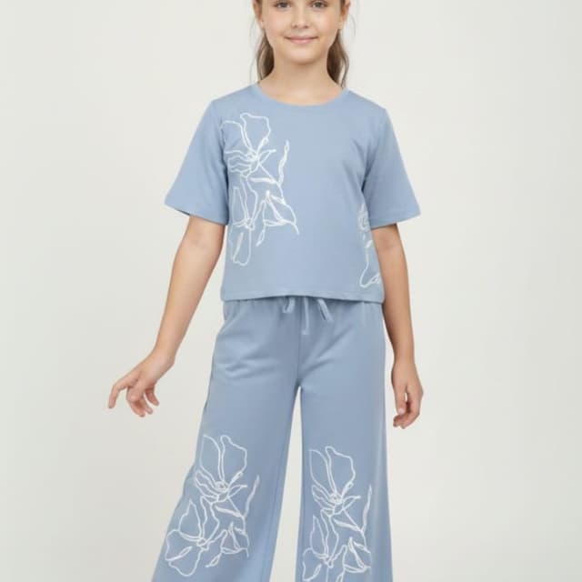 Pale Blue and White Pajama Set