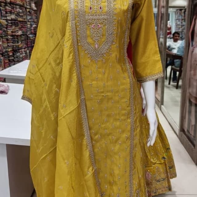Mustard Yellow with silver and pink accents Salwar Kameez Suit