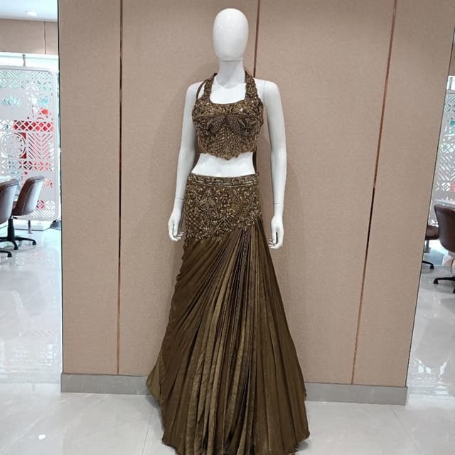 Olive Green and Gold Lehenga Choli