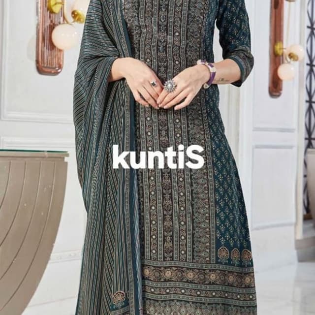 Teal, black, and beige Salwar Kameez Suit