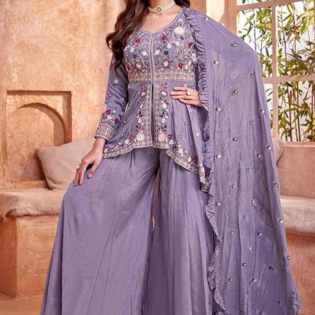 Purple, with multicolor embroidery Sharara Suit