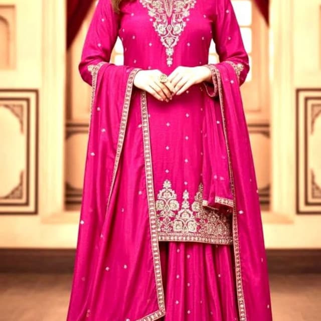 Magenta and Gold Sharara Suit