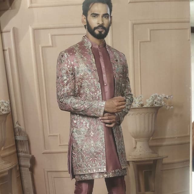 Mauve, Silver, and Dusty Rose Sherwani Suit