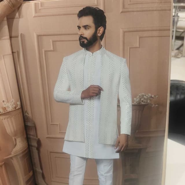 White Jacket, Kurta, and Pants Set