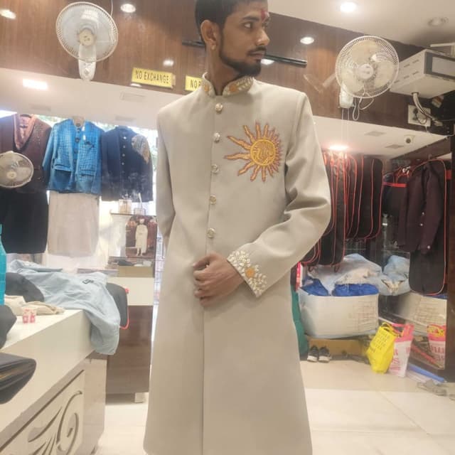Beige, Gold, Yellow Sherwani