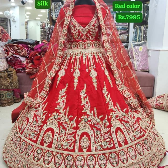Red, Gold, Pink, Green, White Lehenga Choli