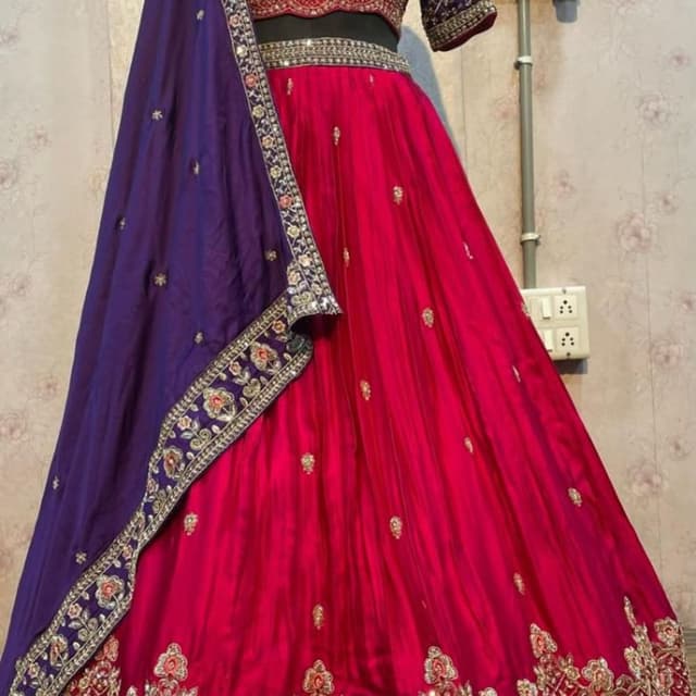 Red, Purple, Gold Lehenga Choli