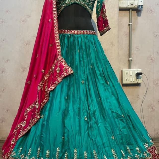 Teal, Fuchsia, Gold Lehenga Choli