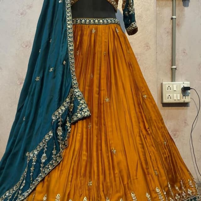 Mustard yellow, teal, gold Lehenga Choli