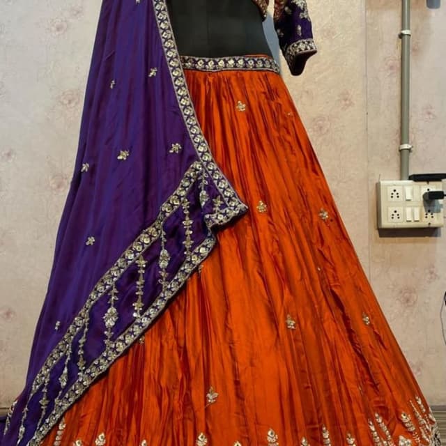 Orange, Purple, Gold Lehenga Choli