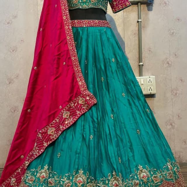 Teal, Pink, Gold Lehenga Choli
