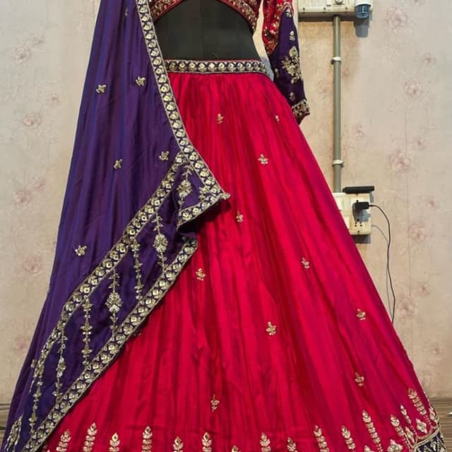 Red, Purple, Gold Lehenga Choli