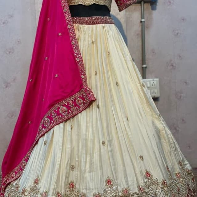 Ivory, Gold, and Hot Pink Lehenga Choli