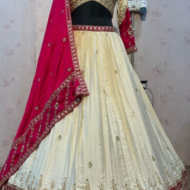 Ivory, Gold, and Fuchsia Lehenga Choli