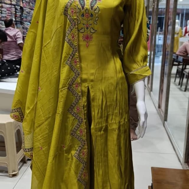 Olive Green with multi-colored embroidery Salwar Kameez with Dupatta
