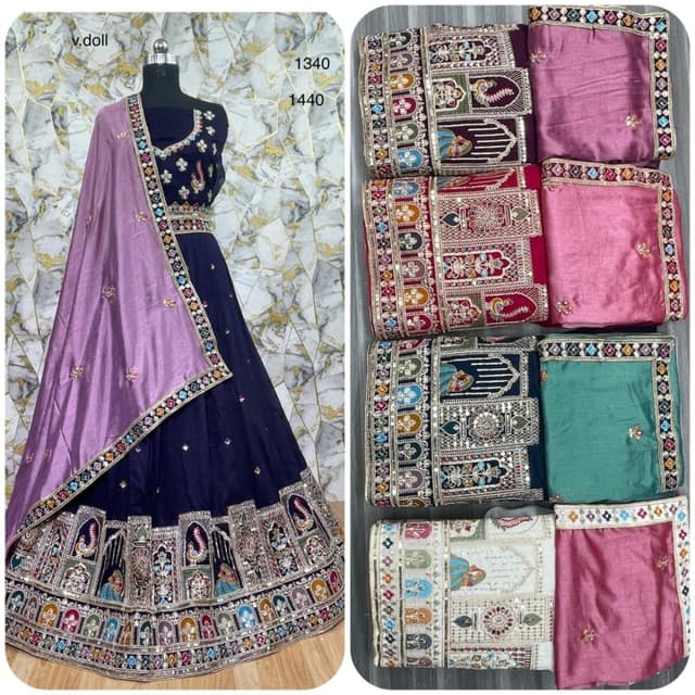 Navy Blue, Lavender, Multicolor Embroidery Lehenga Choli