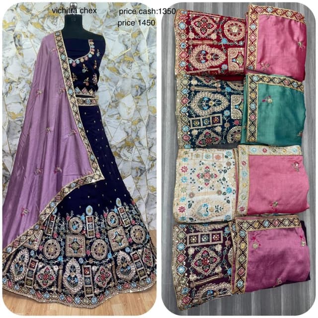 Navy Blue, Lilac, Multicolor embroidery Lehenga Choli