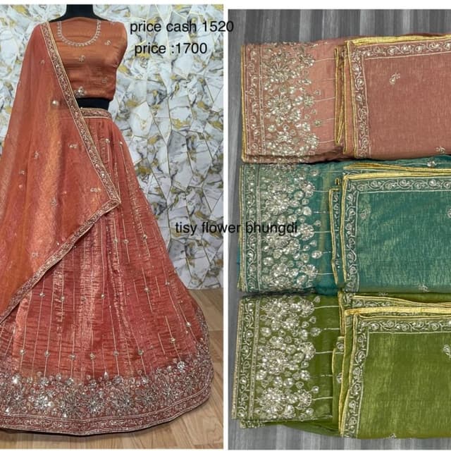 Coral, Gold, Green Lehenga Choli