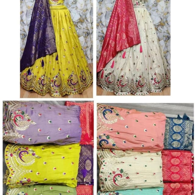 Yellow and Purple, Off-White and Red, Peach, Green, Purple and Teal Lehenga Choli